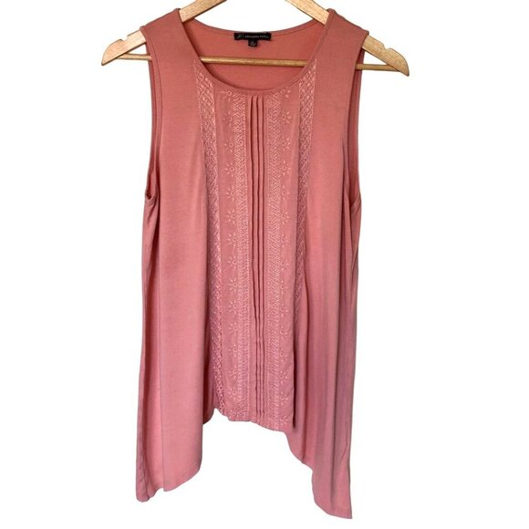 Adrianna Papell Embroidered Sharkbite Top Rose Pink Womens Medium Flowy Career - Picture 1 of 7